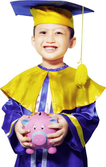 cute little boy dressed in graduation gown